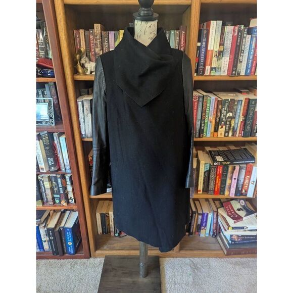 All Saints Jackets & Blazers - AllSaints Women's Size 6 Black Wool Leather Sleeves Italian Cloth Jacket